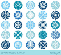 Blue snowflake clipart Christmas set, Scalloped round ...