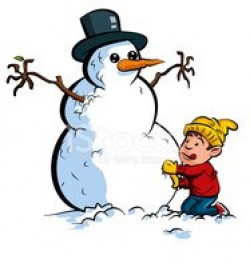 Cartoon of Little Boy Building A Snowman stock vectors ...