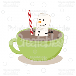 Marshmallow Snowman in Hot Cocoa SVG Cut File & Clipart