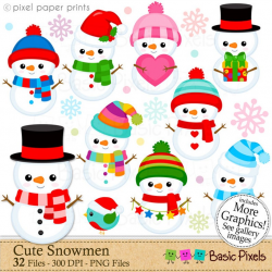Cute Snowmen- Snowman clip art - Clipart for Personal and commercial use