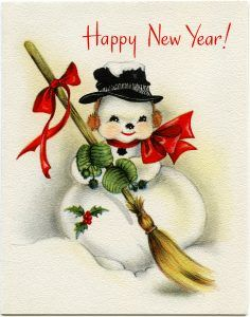 vintage snowman clipart, old fashioned new year card ...