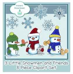 8 Piece Snowman and Snowflake PNG JPG clip art Scrapbooking/Card Making  Set. Digital Download. Printable