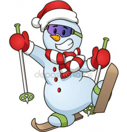 Cartoon snowman on skiing Vector clip art illustration ...