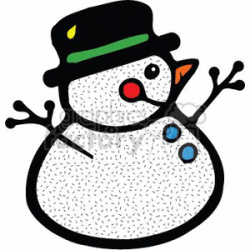 Snowman with Stick Arms and a Carrot Nose and a Black Hat clipart.  Royalty-free clipart # 143925
