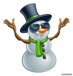 A cool snowman Christmas character wearing a top hat and ...