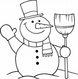 coloring page of snowman holding a broom for kids - Coloring Point