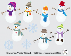 Snowman clipart, Snowmen vector graphic, Winter vector clip art, Digital  clipart, Commercial Use