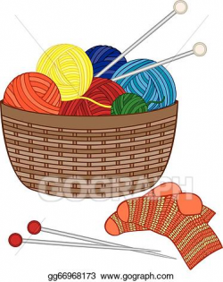 Vector Clipart - Knitting, basket with wool balls. Vector ...