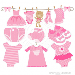 Baby Girl Clothes Cute Digital Clipart - Commercial Use OK - Pink Baby  Clothesline, Baby Girl Clothes Clip art, Baby Girl Graphics