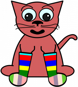 Clipart - Cartoon Cat In Rainbow Socks