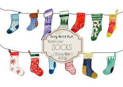 Socks watercolor clipart, christmas sock clipart, winter clipart, Socks  watercolor, Instant Download