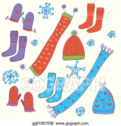 Clipart - Set with hats, socks, gloves and snow. Stock ...