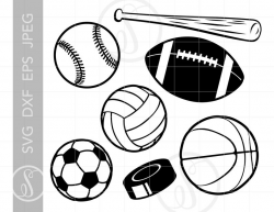 Sports Balls Cut File Clipart | Sports Theme Downloads | Football Baseball  Soccer Sports Svg Clip Art Dxf Pdf l Silhouette SC85