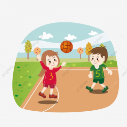 Cartoon Cute Children Playing Basketball Outdoor Sport ...