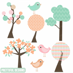 Pastel Spring Tree and Bird Clip art - Graphics / Clip Art ...