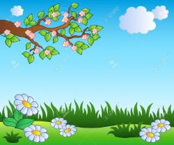 Spring meadow with daisies - vector illustration | Projects ...