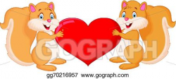 Vector Clipart - Squirrel couple cartoon holding red. Vector ...