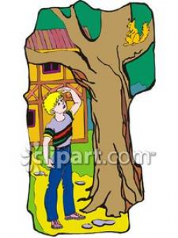 Boy Looking At A Squirrel In A Tree - Royalty Free Clipart ...