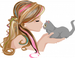 Clipart - Girl Kissing Kitten