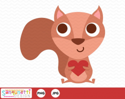 Valentine squirrel clipart, cute valentine animal digital art