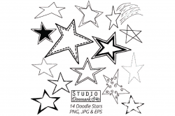 Stars Clipart Set - 14 Doodle Stars Included