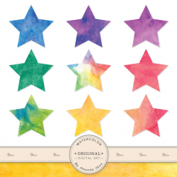 Hand Painted Bright Watercolor Stars Clipart Watercolor ...