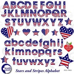 Stars and stripes Alphabet Clipart, July fourth, {Best Teacher Tools}  AMB-919