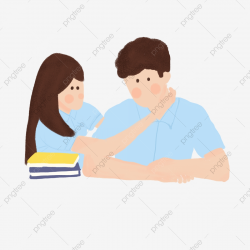 Cartoon Student Couple Elements, Campus Style, Youth, Blue ...