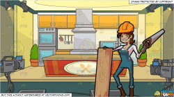 clipart #cartoon A Female Construction Worker Poses With A ...