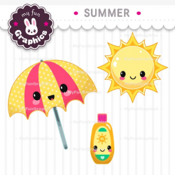 Summer Kawaii Clip Art, Summer Cute Clipart, Summer Art