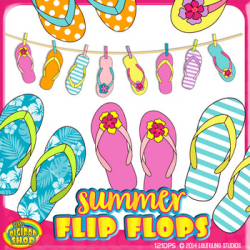 summer flip flop clip art with flipflops on clothesline// 36 .png files