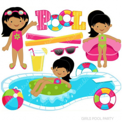 Girls Pool Party Cute Clipart, Pool Party Clip Art, Summer ...