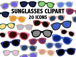 SUNGLASSES CLIPART - Printable summer sunglasses icons - Retro sun glasses  bundle