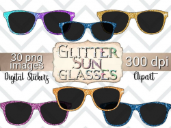 Sunglasses clipart, sunglasses digital stickers, glitter sunglasses  clipart, digital planner clipart, summer clipart, summer digital sticker