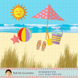 Beach Clip Art. Beach Party Clipart, Summer Clipart, Ocean Clipart,  Sunshine Clipart. Commercial use okay.
