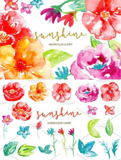 Watercolor Clipart Sunshine. Watercolor Flowers | Watercolor ...