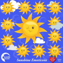 Sun Clipart, Sun Faces, Emoticons, Emoji Clip Art, {Best Teacher Tools}  AMB-1395
