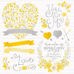 Professional Sunshine Yellow Floral Heart Clipart & Vectors - Floral Heart  Clip Art, Birthday Clipart, Wedding Clip Art, Wedding Vectors