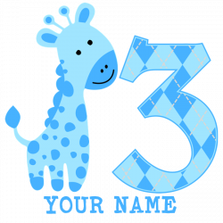 Blue Giraffe 3rd Birthday Personalized Pillow Case by bimbykids