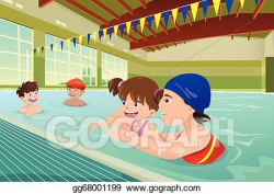 Vector Stock - Kids having a swimming lesson in indoor pool ...