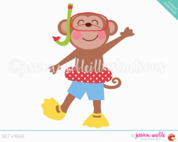 Boy Snorkel Fun Monkey Cute Digital Clipart, Cute Monkey ...