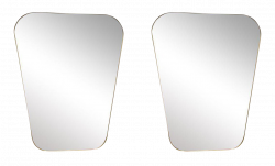 Incredible Pair of Rounded Trapezoid Brass Mirrors. | DECASO