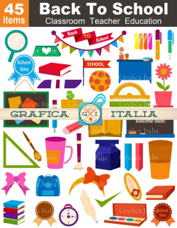 Back To School Clipart - Teacher Classroom Clip Art - 45 Item Digital  Download Graphic Design Elements - Collage Scrapbooking DIY Flyers