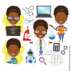Science Teacher Scientist African American Woman Clipart Technology  Engineering Math School Clip Art Commercial Use Quirky Graphics 10354