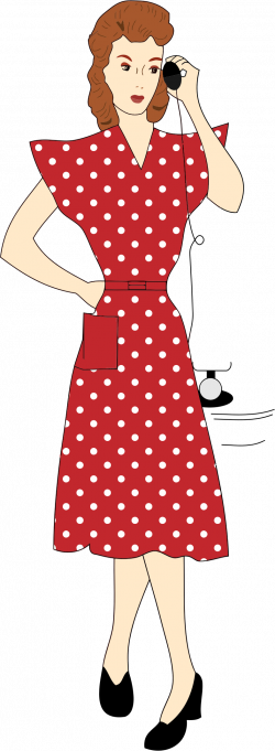 Clipart - Vintage 1940s Woman Using A Telephone