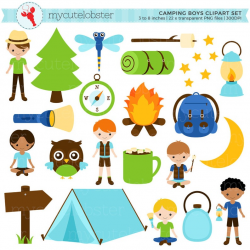 Camping Boys Clipart Set - tent, stars, torch, clip art set of camping  items, owl - personal use, small commercial use, instant download