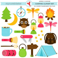 Camping Clipart Set - torch, lantern, tent, backpack, camp, clip art set,  campfire - personal use, small commercial use, instant download