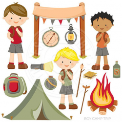 Boy Camp Trip Cute Digital Clipart, Camping Clip Art, Tent, Backpack, Fire  pit, Campers, Nature Graphics, Hiking Clipart