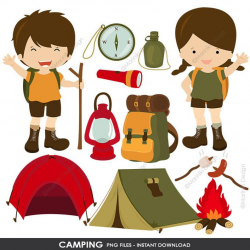 Camping Clipart, Tent, Hiking, Campfire, Bonfire, Camping Clip Art for  Scrapbook Printables invitations INSTANT DOWNLOAD CLIPARTS C104