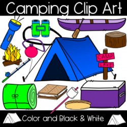 Camping Clip Art: Tent, Canoe, Campfire, S'more, Cooler and more!